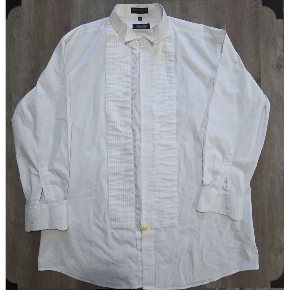 Amanti Italian Style White Button Up Long Sleeve Shirt 17.5 34/35 Single Needle